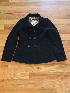 Steve Madden Black Double-Breasted Wool Peacoat Size Small
